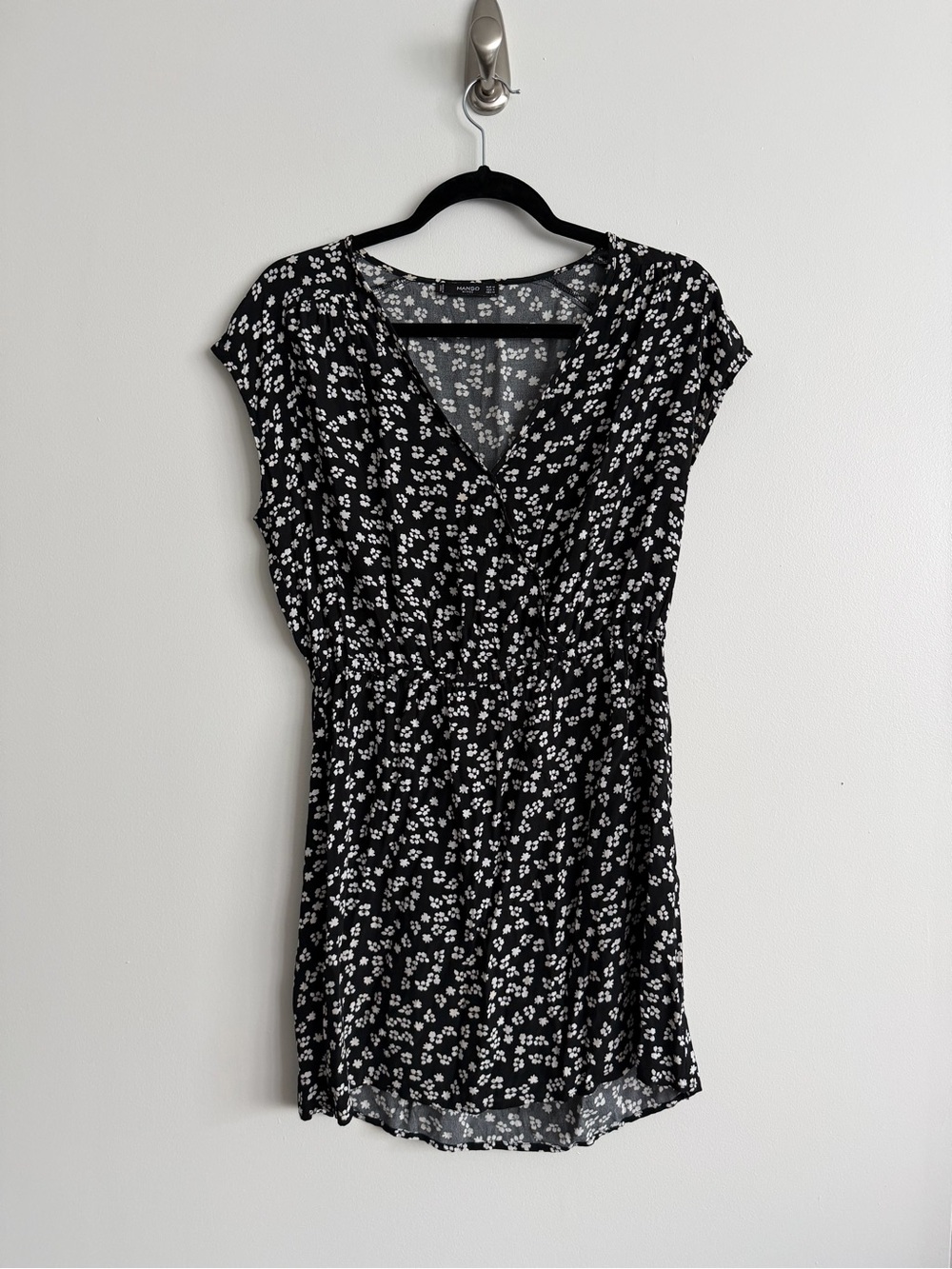 Mango Black and White Floral V-Neck Women's Dress